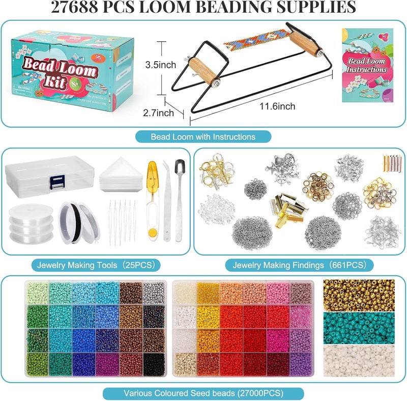 PP OPOUNT Value Bead Loom Kit, 27688 PCS Beading Supplies with 48 Color 3 mm Seed Beads, Beading Loom Kits for Adults Jewelry Making, Bracelets Belts, Earrings Belts - Image 2